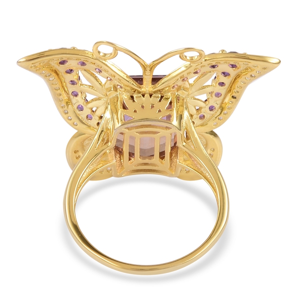 Designer Inspired-Anahi Ametrine (Oct 9.75 Ct), Citrine, Amethyst and Natural White Cambodian Zircon Butterfly Ring in Yellow Gold Overlay Sterling Silver 11.580 Ct.
