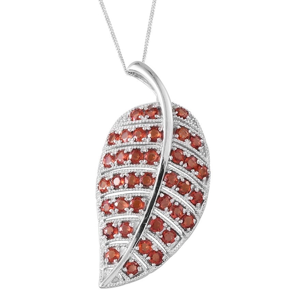 Orange Sapphire (Rnd) Leaf Pendant With Chain in Platinum Overlay Sterling Silver 6.250 Ct.
