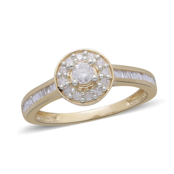 9K Yellow Gold 0.50 Carat Diamond Halo Ring SGL Certified I3 G-H