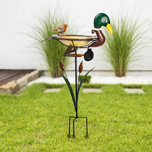Garden Theme Duck Shaped Birdbath with Solar Light (Size 46x21x81cm) - Green and Multi