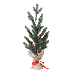 Christmas Decorative - Snowy PineTree LED Light  Linen Flowerpot (Size 55x11 Cm)