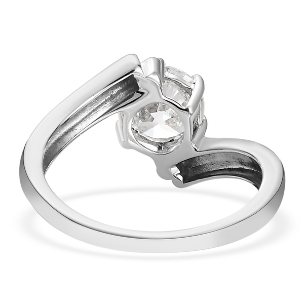 Lustro Stella Platinum and Gold Overlay Sterling Silver Bypass Ring Made with Finest CZ 2.27 Ct.