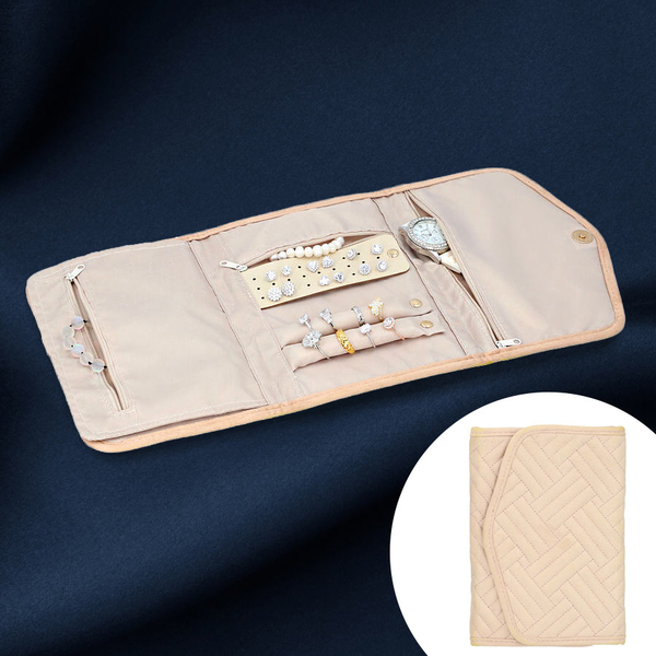 Jewellery Roll Organiser Magnetic Snap Closure Handbag (Size: 16x20.3x2.5Cm) - Beige