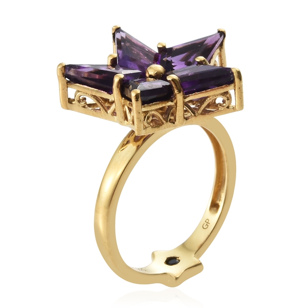 Limited Collection-GP Amethyst (Kite), Kanchanaburi Blue Sapphire Star Ring in 14K Gold Overlay Sterling Silver 5.000 Ct.