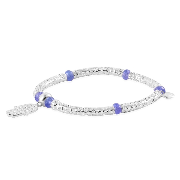 RACHEL GALLEY Sterling Silver Stranded Hand of Hamsa Bar Stretchable Bracelet with Tanzanite Beads (Size 8) 5.940 Ct., Silver wt 14.23 Gms.