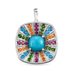 Arizona Sleeping Beauty Turquoise and Multi Gemstones Cluster Pendant in Platinum Overlay Sterling S