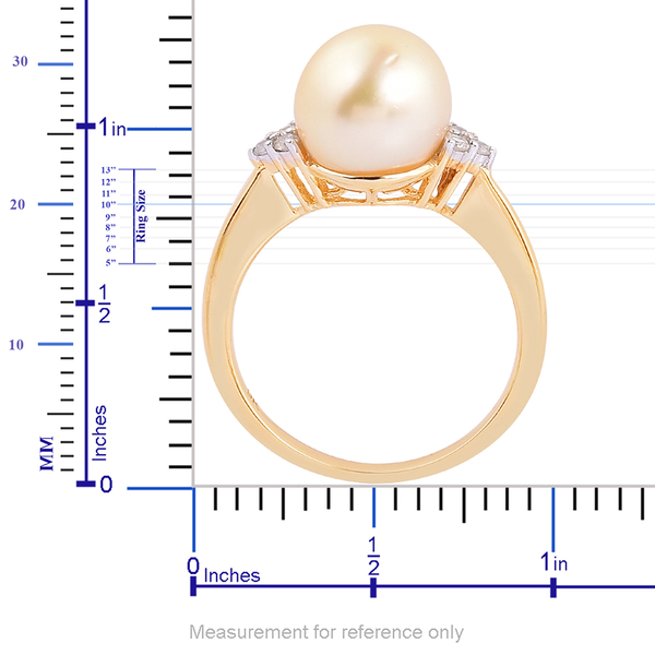 9K Y Gold South Sea Golden Pearl (Rnd 10- 10.5 mm), Diamond Ring