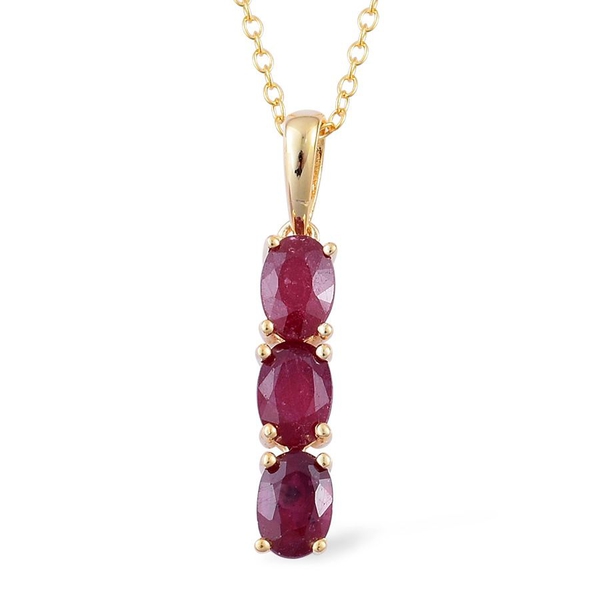African Ruby (Ovl) Trilogy Pendant With Chain in 14K Gold Overlay Sterling Silver 2.250 Ct.