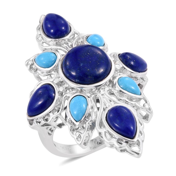 Royal Jaipur Lapis Lazuli (Rnd 5.25 Ct), Arizona Sleeping Beauty Turquoise and Ruby Ring in Platinum