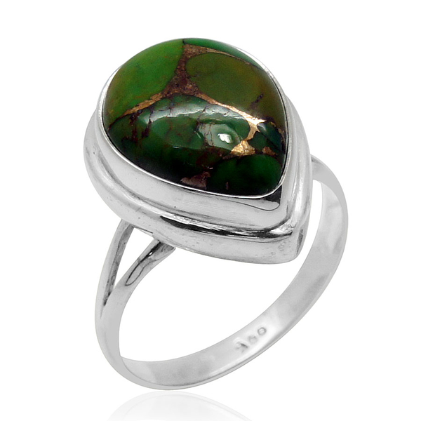 Royal Bali Collection Mojave Green Turquoise (Pear) Solitaire Ring in Sterling Silver 6.730 Ct.