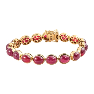 African Ruby Bracelet (Size - 7) in 18K Vermeil Yellow Gold Overlay Sterling Silver 58.33 Ct, Silver