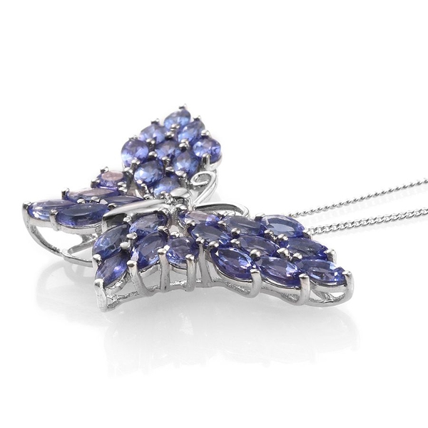Tanzanite (Mrq) Butterfly Pendant With Chain in Platinum Overlay Sterling Silver 4.250 Ct.
