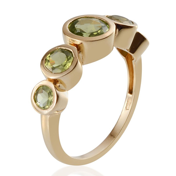 AA Hebei Peridot (Rnd 1.40 Ct) 5 Stone Ring in 14K Gold Overlay Sterling Silver 3.150 Ct.