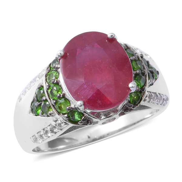 6.27 Ct Very Rare Size African Ruby and Multi Gemstone Ring in Rhodium Plated Silver 5.5 Grams