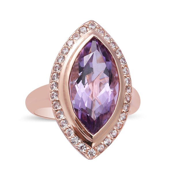 Rose De France Amethyst and Natural Cambodian Zircon Ring in Rose Gold Overlay Sterling Silver 5.64 