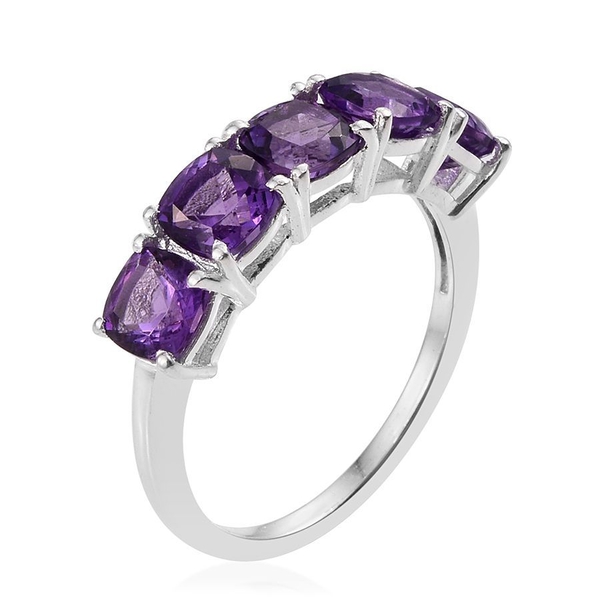 Amethyst (Cush) 5 Stone Ring in Sterling Silver 2.500 Ct.