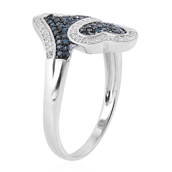 Blue Diamond (Rnd), White Diamond Ring in Platinum Overlay Sterling Silver 0.500 Ct.