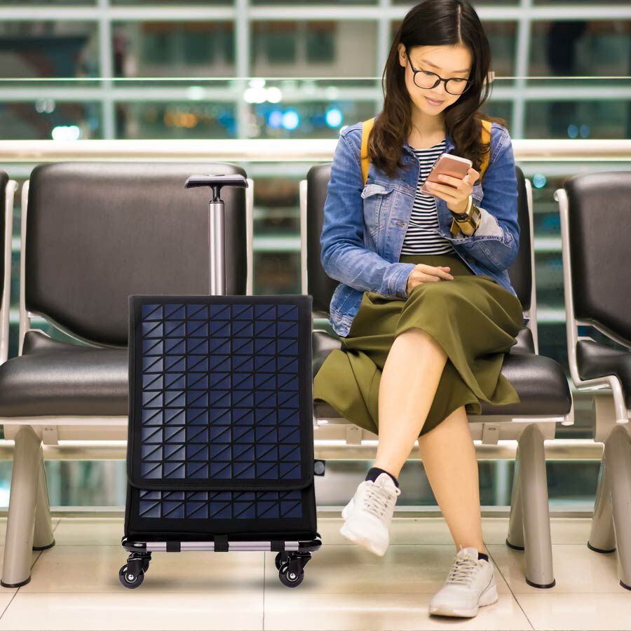 FARINO Unique Top-Loading Bag On 360 Rollerblade Spinner Wheel in Blue and Silver