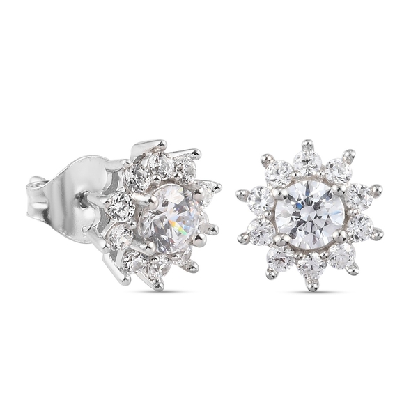 Lustro Stella Platinum Overlay Sterling Silver Earrings (with Push Back) Made with Finest CZ 1.89 Ct.