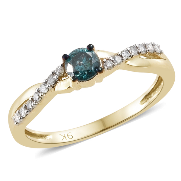 9K Yellow Gold Blue Diamond (Rnd), White Diamond Ring