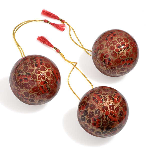 Christmas Decorations - Set of 3 Red and Multi Colour Wall Hanging Christmas Balls