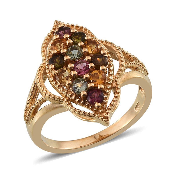 Rainbow Tourmaline (Rnd) Ring in 14K Gold Overlay Sterling Silver 1.250 Ct.