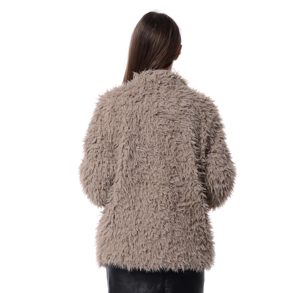Faux Fur Long Sleeves Short Coat in Beige Colour