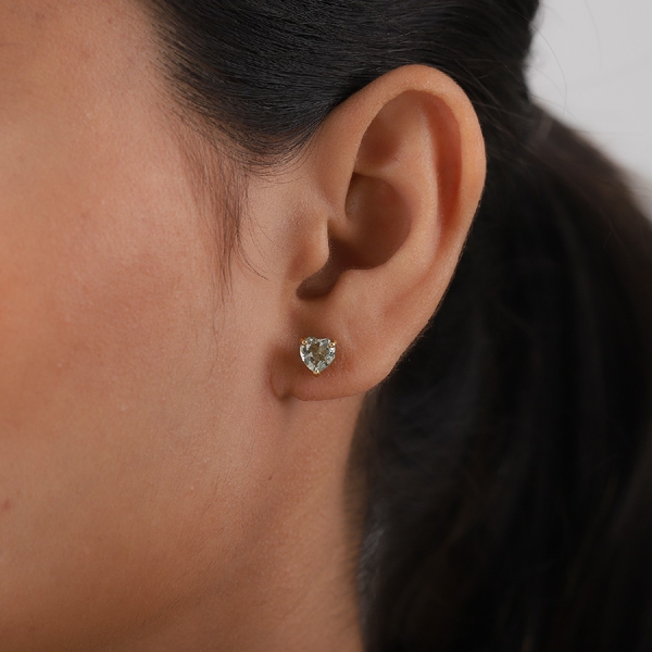 Prasiolite Heart Stud Earrings (with Push Back) in 14K Gold Overlay Sterling Silver 1.66 Ct.