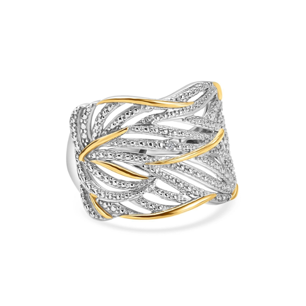 Diamond Criss Cross Ring in Platinum and Gold Plated Silver