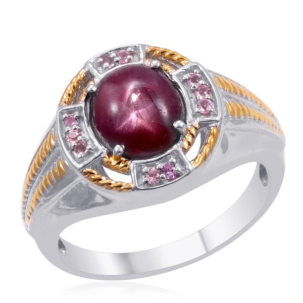 Designer Collection Star Ruby (Ovl 7.00 Ct), Mahenge Pink Spinel Ring in 14K YG and Platinum Overlay
