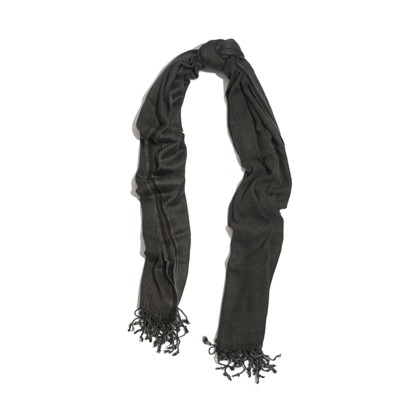 One Time Deal 100% Rayon Charcoal Colour Scarf with Fringes (Size 175x70 Cm)