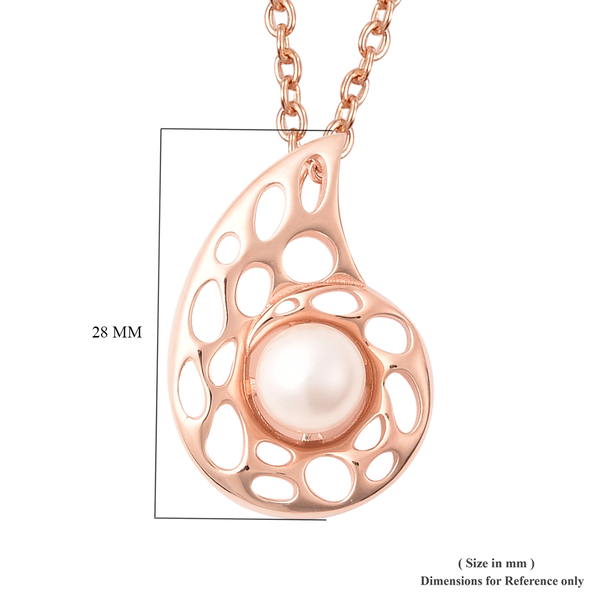 RACHEL GALLEY - Freshwater Pearl Pendant with Chain (Size 30) in Rose Gold Overlay Sterling Silver, Silver wt. 10.80 Gms