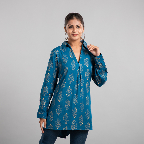  Viscose Shirt With full sleeve color - blue