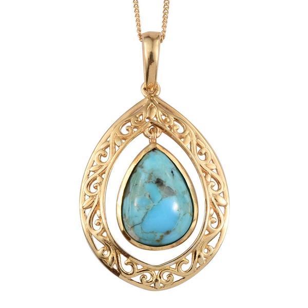 Arizona Matrix Turquoise (Pear) Solitaire Pendant With Chain in 14K Gold Overlay Sterling Silver 3.7