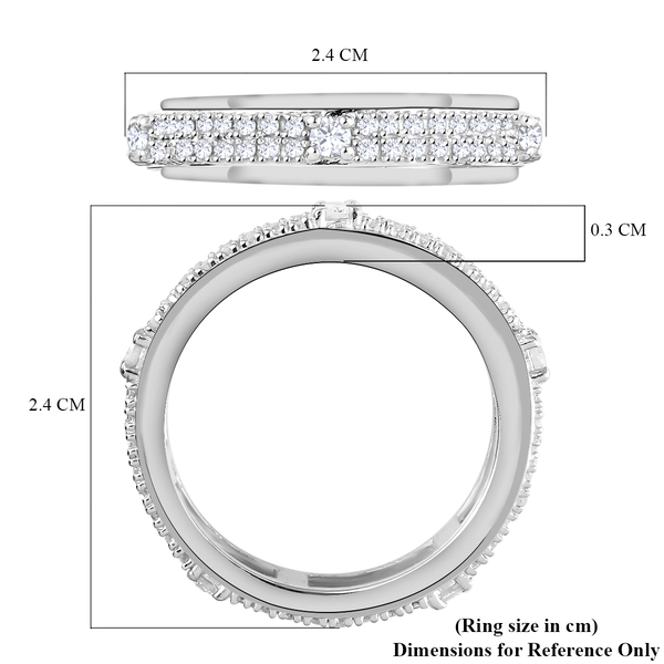 Diamond Spinner Ring in Platinum Overlay Sterling Silver 0.54 Ct