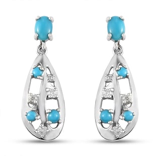 Arizona Sleeping Beauty Turquoise and Natural Cambodian Zircon Dangling Earrings (with Push Back) in
