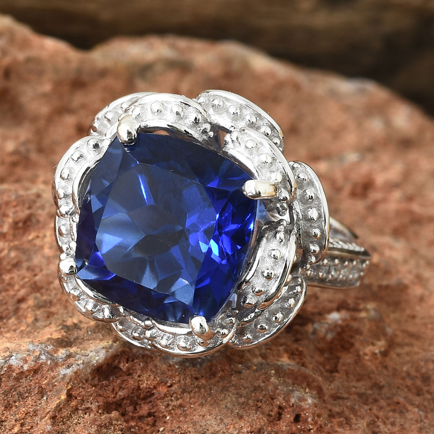 Ceylon Colour Quartz (Cush 9.75 Ct), Natural Cambodian Zircon Ring in Platinum Overlay Sterling Silver 10.000 Ct, Silver wt 8.08 Gms.