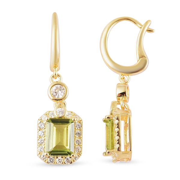 Hebei Peridot and Natural Cambodian Zircon Earrings (with Clasp) in Yellow Gold Overlay Sterling Silver 4.40 Ct.
