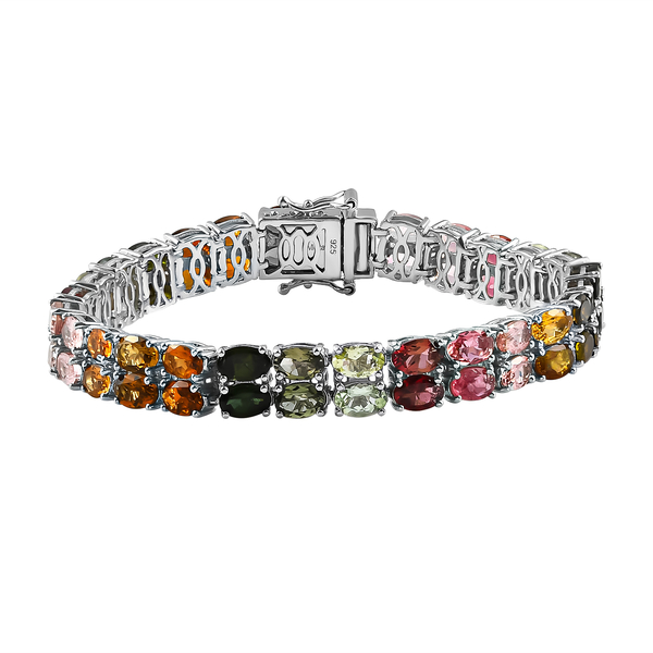 Multi-Tourmaline Bracelet (Size - 7) in Platinum Overlay Sterling Silver 23.40 Ct, Silver Wt. 16.00 
