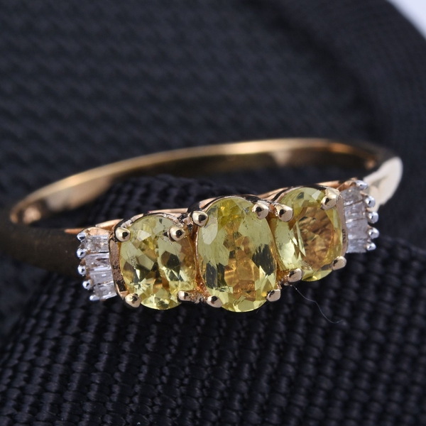 Natural Canary Apatite (Ovl), Diamond Ring in 14K Gold Overlay Sterling Silver 1.250 Ct.