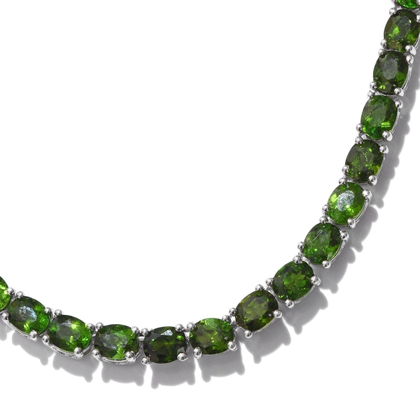 Chrome Diopside, Kagem Zambian Emerald and Diamond Necklace (Size 18) in Platinum Overlay Sterling Silver 37.00 Ct, Silver Wt. 29.00 Gms