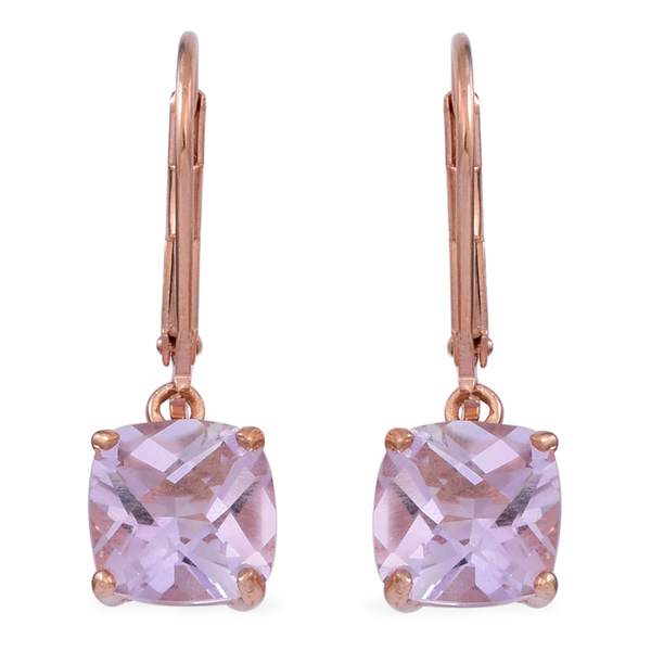 Checkerboard Cut Rose De France Amethyst (Cush) Lever Back Earrings in Rose Gold Overlay Sterling Si