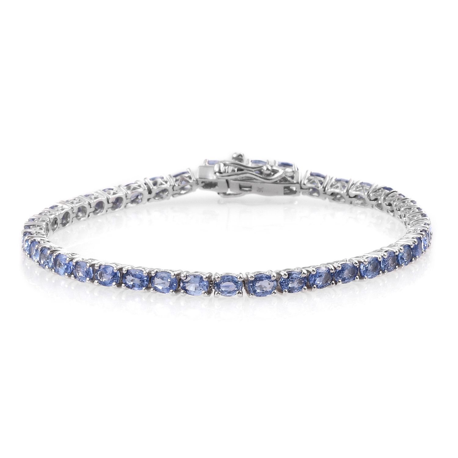 9K White Gold 7 Carat Tanzanite Oval Tennis Bracelet - Size 7.
