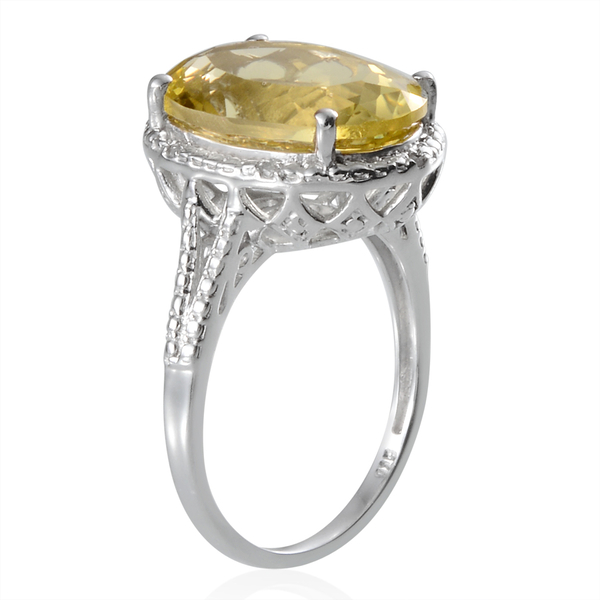 Brazilian Green Gold Quartz (Ovl 8.75 Ct), Diamond Ring in Platinum Overlay Sterling Silver 8.780 Ct.