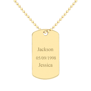 Personalised Engravable 9K yellow gold Dog Tag Necklace, Size 20"