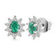 Premium Emerald and Natural Cambodian Zircon Stud Earrings (With Push Back) in Platinum Overlay Sterling Silver