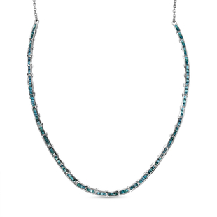 Blue Diamond Cluster Necklace (Size - 18 with 2 Inch Extender) in Platinum Overlay Sterling Silver 3