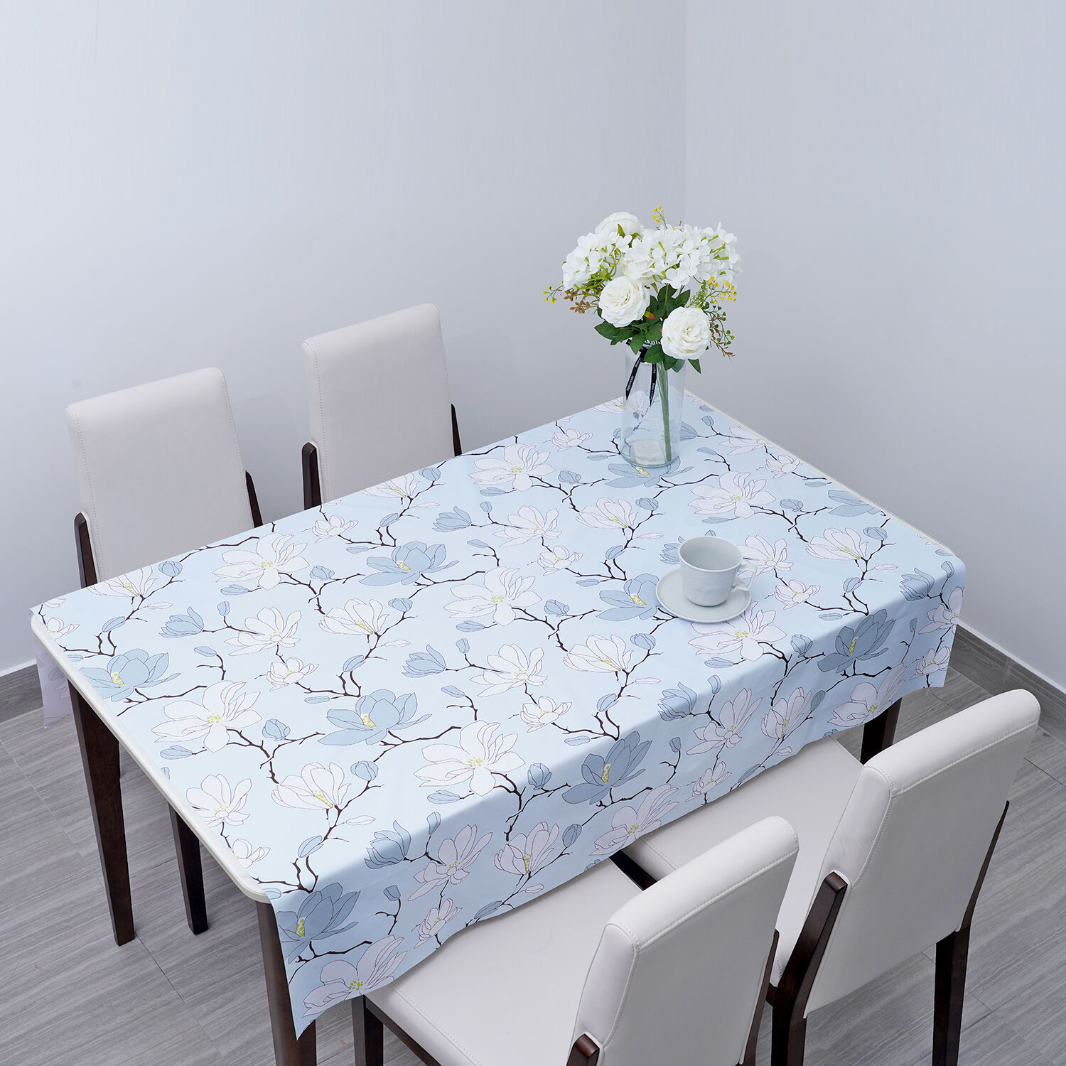 100% Waterproof PVC Table Cloth with Floral Pattern (Size 200x137cm) - Baby Blue
