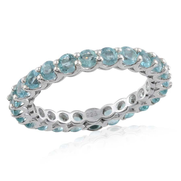 Paraibe Apatite (Rnd) Full Eternity Ring in Platinum Overlay Sterling Silver 2.750 Ct.