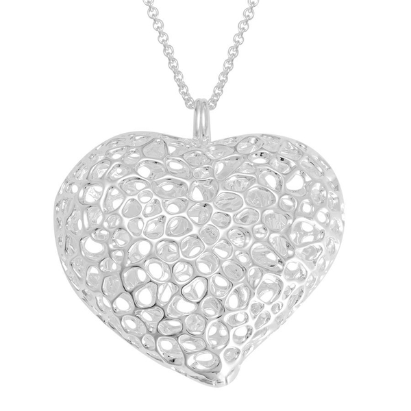 RACHEL GALLEY Sterling Silver Amore Heart Lattice Necklace (Size 30), Silver wt 32.81 Gms.